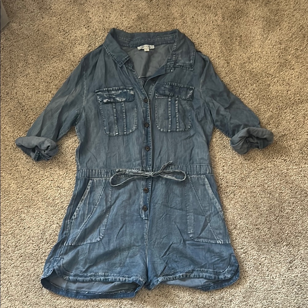 Blue Denim Romper with Pockets